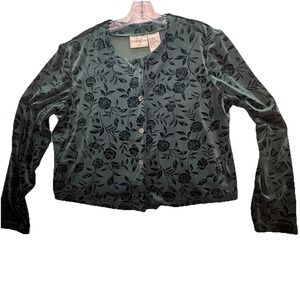 VTG Velvet Rose Floral Cardigan Top Sz. 12 Green Cottagecore Whimsical Fairy Y2K